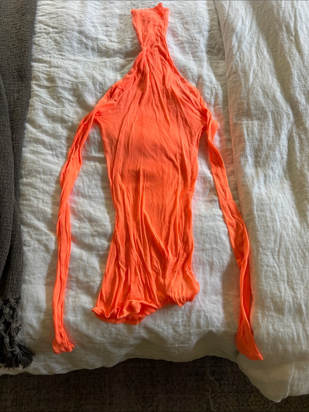 Neon Orange Sheer Turtleneck Top